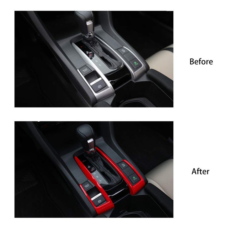 Thenice for 10th Gen Civic Gear Box Trims CVT Automatic Transmission Shift Boots Panel Stickers for Honda Civic Sedan Hatchback Coupe 2021 2020 2019 2018 2017 2016 -Red - Image 4